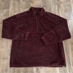 Eddie Bauer Teddy Fleece Quarter Zip Pullover Sweater Men‎ 2XLT Fuzzy Burgundy